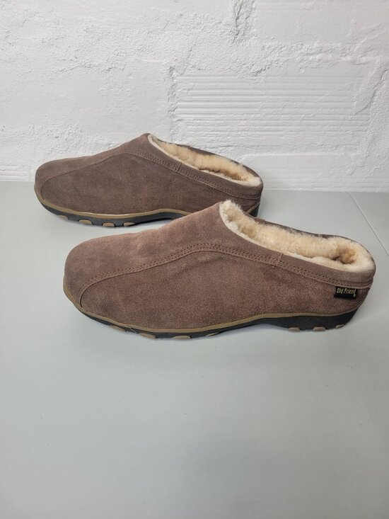 Old Friend Men\'s Size 11 Sheepskin Lined Suede Leather Hard Sole Slippers Brown